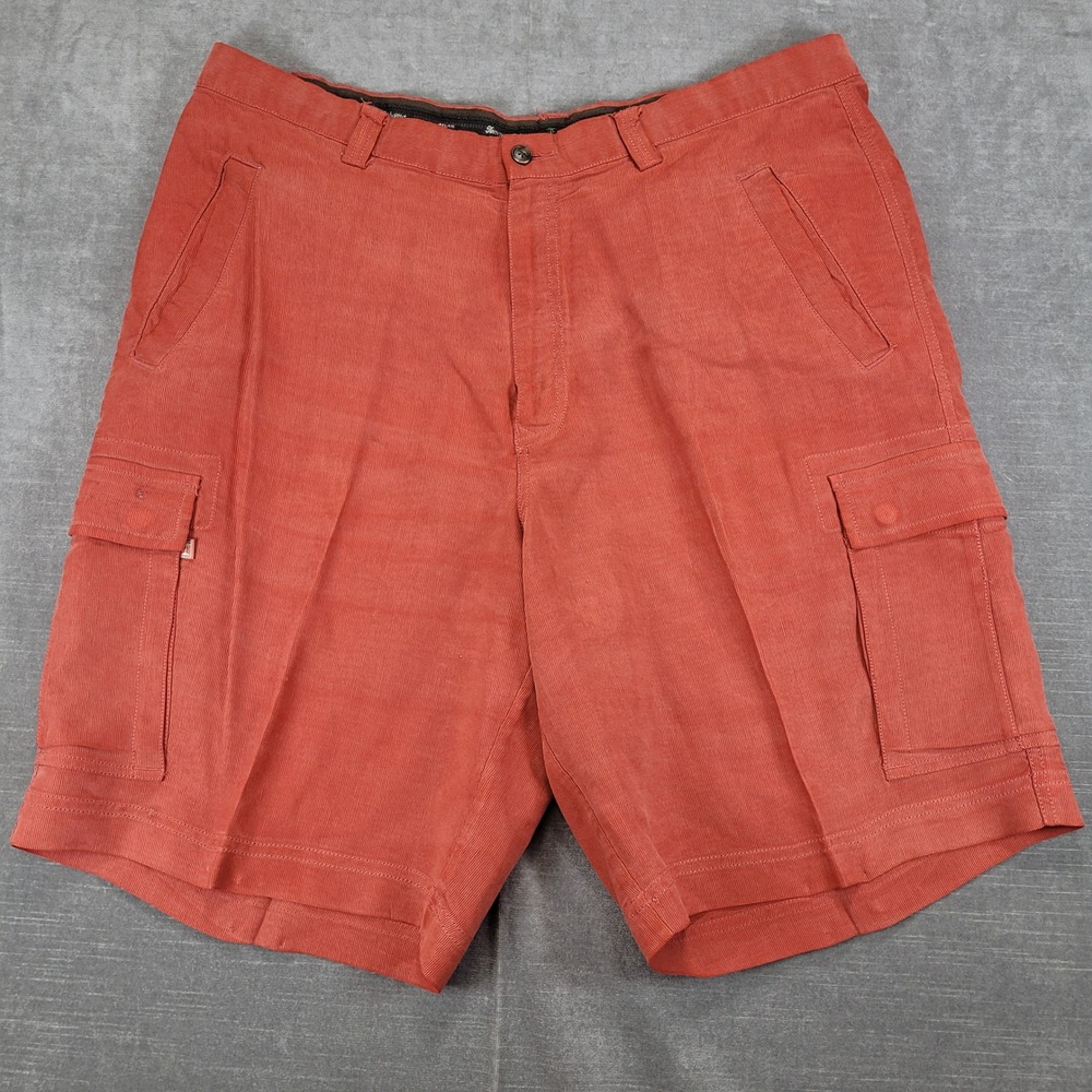 Tommy Bahama Mens Cargo Shorts Actual Size 36 Red Silk Linen Blend Flat Front